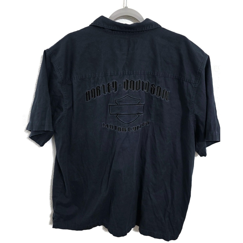 Harley-Davidson Shirt Mens 3XL Blue Solid Short Sleeve Button Twill Motorcycle